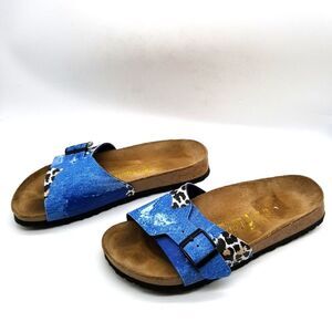 Birkenstock Papillio Women Slide Sandals Size 8 Narrow Denim Animal Print